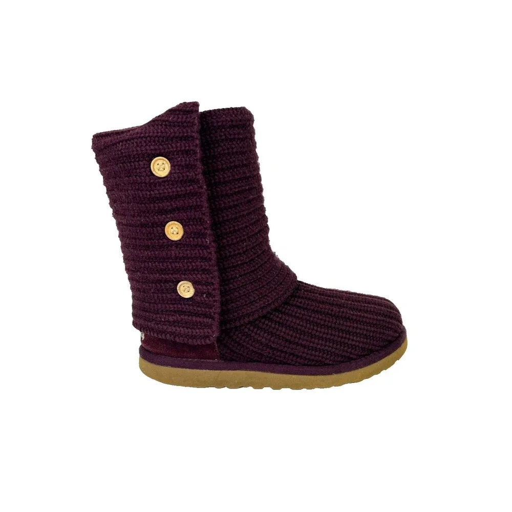 Ugg Classic Cardy Knit Boots Burgundy Convertible Tall or Mid Calf Button Shoe 7